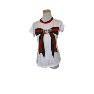 GRAPHIC Bow Print White Women's T-Shirt Sz S NWT